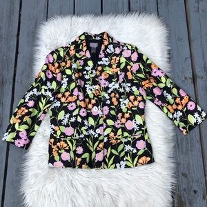 Sigrid Olsen Linen Blend 3/4 Sleeves Mother of Pearl Buttons Floral Jacket 8